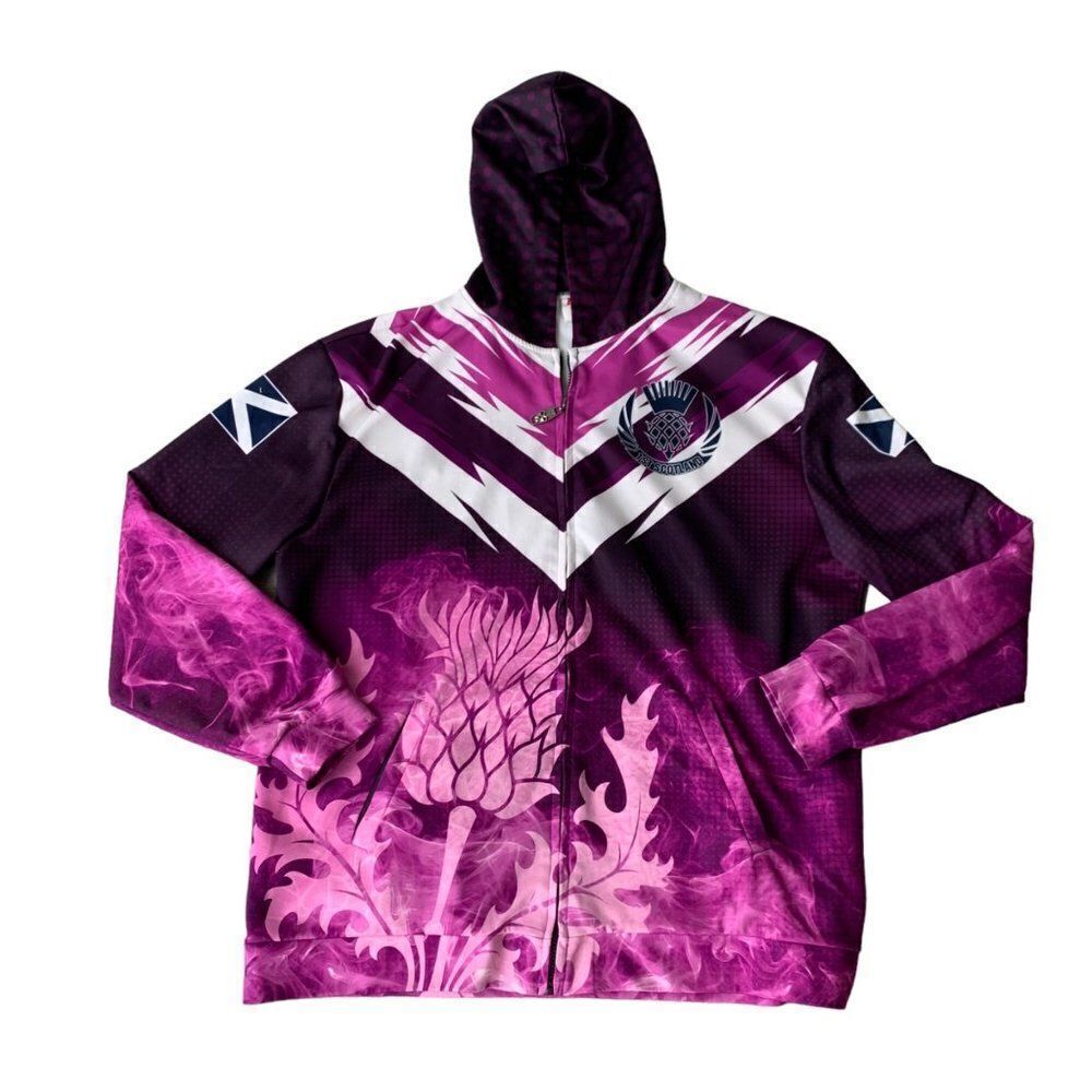 Polynesian Print Scotland Alba Full‎ Zip Sweatshirt Purple / White Men's XL